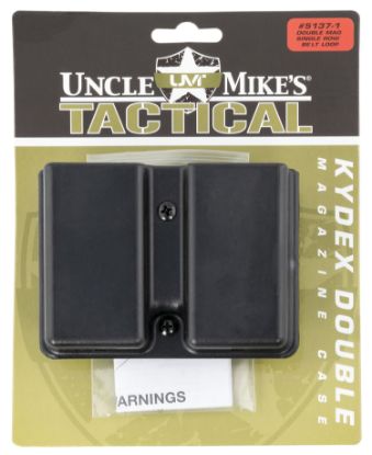 Picture of Uncle Mike's 51371 Kydex Double Mag Case Black Kydek, Belt Clip Mount Fits Belts Up To 1.75", Compatible With Single Stack Magazines 