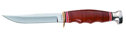 Picture of Ka-Bar 1232 Hunter 4" Fixed Clip Point Plain Polished 5Cr15mov Ss Blade, Stacked Leather W/Finger Grooves Leather Handle, Includes Sheath 