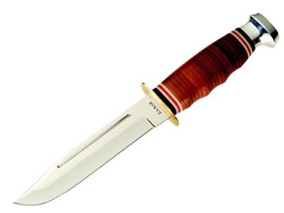 Picture of Ka-Bar 1235 Marine Hunter 5.88" Fixed Clip Point Plain Polished 4116 Ss Blade, Stacked W/Finger Grooves Leather Handle, Includes Sheath 