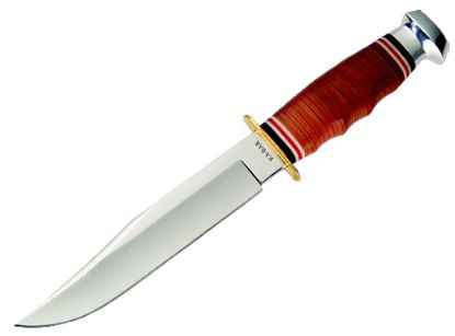 Picture of Ka-Bar 1236 Bowie 6.94" Fixed Clip Point Plain Polished 4116 Ss Blade, Stacked Leather W/Finger Grooves Leather Handle, Includes Sheath 