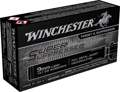 Picture of Winchester Ammo Sup9 Super Suppressed 9Mm Luger Subsonic 147 Gr Encapsulated Full Metal Jacket 50 Per Box/ 10 Case 