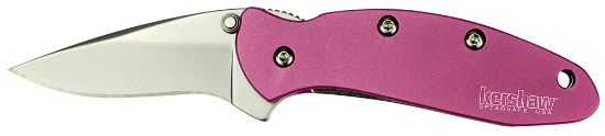 Picture of Kershaw 1600Pink Chive 1.90" Folding Drop Point Plain Bead Blasted 420Hc Ss Blade Pink Anodized Aluminum Handle Includes Pocket Clip 