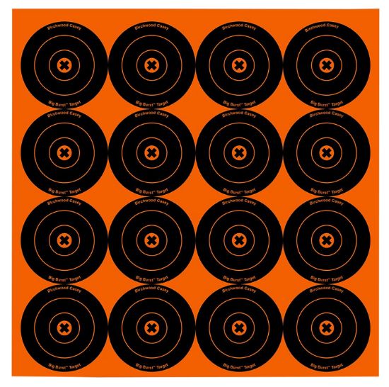 Picture of Birchwood Casey 36348 Big Burst Revealing Target Self-Adhesive Paper Black/Orange 3" Bullseye 48 Targets 