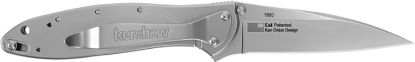 Picture of Kershaw 1660 Leek 3" Folding Drop Point Plain Bead Blasted 14C28n Steel Blade Bead Blasted 410 Stainless Steel Handle Includes Pocket Clip 