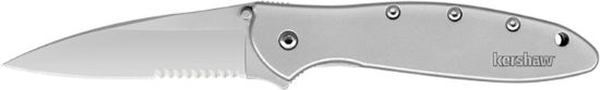 Picture of Kershaw 1660St Leek 3" Folding Drop Point Part Serrated Bead Blasted 14C28n Steel Blade Bead Blasted 410 Stainless Steel Handle Includes Pocket Clip 