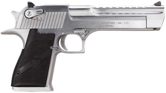 Picture of Magnum Research De44bc Desert Eagle Mark Xix 44 Rem Mag Caliber With 6" Picatinny Barrel, 8+1 Capacity, Overall Brushed Chrome Finish Carbon Steel, Beavertail Frame, Serrated Slide & Black Rubber Grip