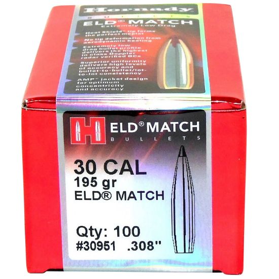 Picture of Hornady 30951 Eld Match 30 Cal .308 195 Gr Extremely Low Drag Match 100 Per Box/ 15 Case 