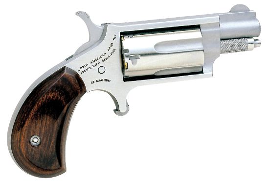 Picture of North American Arms 22Ms Mini-Revolver *Ca Compliant 22 Wmr 5 Shot 1.13" Barrel, Overall Stainless Steel Finish, Rosewood Birdshead Grip 