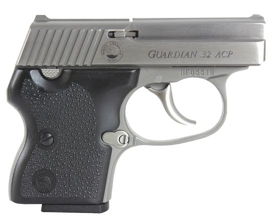 Picture of North American Arms 32Guardian Guardian Dao 32 Acp Caliber With 2.19" Barrel, 6+1 Capacity, Overall Stainless Steel Finish, Serrated Slide & Black Rubber Grip 