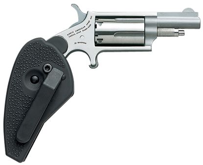 Picture of North American Arms 22Mchg Mini-Revolver 22 Lr Or 22 Wmr 5 Rd 1.63" Barrel, Overall Stainless Steel Finish, Black Synthetic Holster Grip Includes Cylinder 