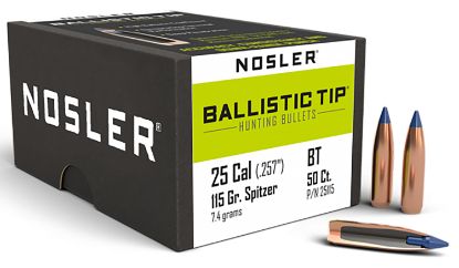 Picture of Nosler 25115 Ballistic Tip 25 Cal .257 115 Gr Spitzer Point/ 50 Per Box 