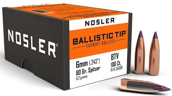 Picture of Nosler 24080 Ballistic Tip 6Mm .243 80 Gr Spitzer Point/ 100 Per Box 