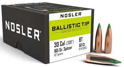 Picture of Nosler 30165 Ballistic Tip 30 Cal .308 165 Gr Spitzer/ 50 Per Box 