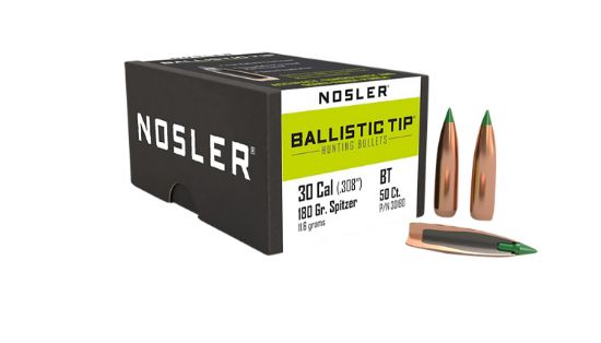 Picture of Nosler 30180 Ballistic Tip 30 Caliber .308 180 Gr Spitzer/ 50 Per Box 