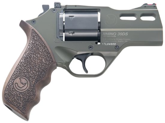 Picture of Chiappa Firearms Cf340285 Rhino 30Sar *Ca Compliant Small Frame 357 Mag 6 Shot, 3" Green Cerakote Steel Barrel, Blued Steel Cylinder, Green Cerakote Aluminum Frame, Walnut Grip, Exposed Hammer 