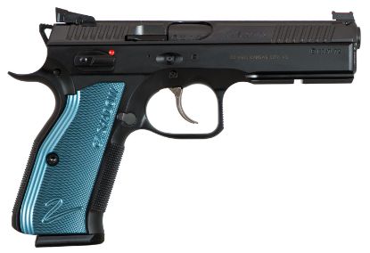 Picture of Cz-Usa 91257 Shadow 2 Sa/Da 9Mm Luger 4.89" 17+1 Overall Black Nitride Finish With Inside Railed Steel Slide, Blue Aluminum Grip, Non-Tilted Barrel & Picatinny Rail 