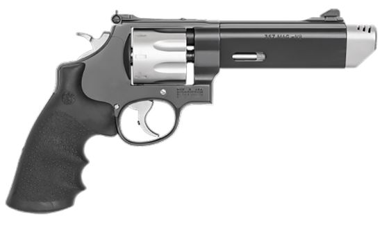 Picture of Smith & Wesson 170296 Performance Center Model 627 38 S&W Spl +P, 357 Mag 8Rd 5" V-Comp Black Stainless Steel Barrel, Stainless Steel Cylinder, Black Stainless Steel Frame With Black Polymer Grip 