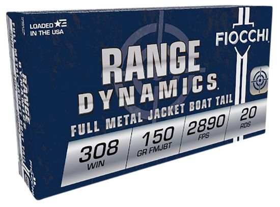 Picture of Fiocchi 308A Range Dynamics 308 Win 150 Gr Full Metal Jacket Boat Tail 20 Per Box/ 10 Case 