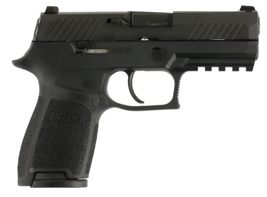 Picture of Sig Sauer 320C9b10 P320 Compact 9Mm Luger 10+1 3.90" Carbon Steel Barrel, Black Nitron Serrated Slide & Black Stainless Steel Frame W/Picatinny Rail, Black Polymer Grips Right Hand 