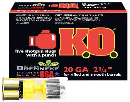 Picture of Brenneke Sl202ko K.O. 20 Gauge 2.75" 3/4 Oz Slug Shot 5 Per Box/ 50 Case 
