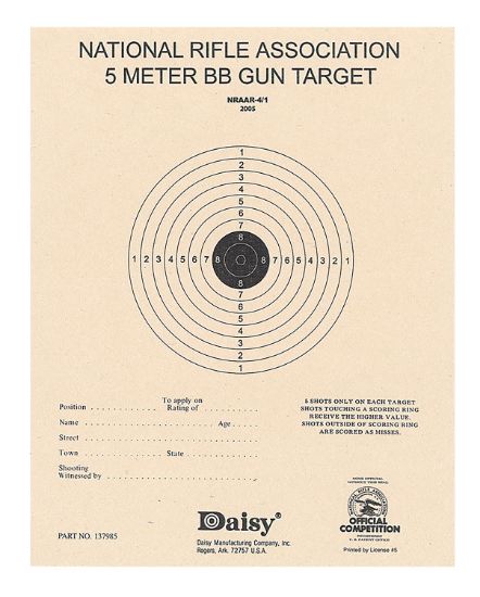 Picture of Daisy 408 Nra 5-Meter Target Air Rifle Bullseye Hanging Paper 5 Meters Air Rifle Black/White 50 Per Pkg 