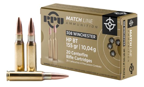 Picture of Ppu Ppm3081 Match 308 Win 155 Gr Hollow Point Boat Tail 20 Per Box/ 10 Case 