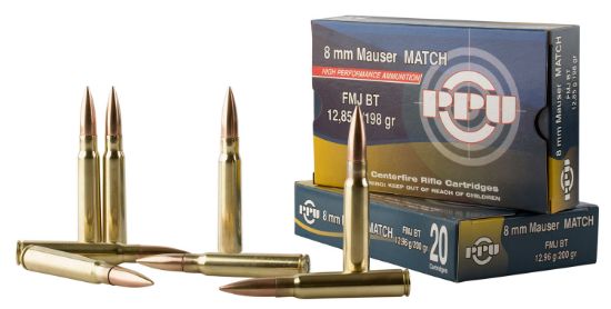 Picture of Ppu Ppm8 Match 8Mm Mauser 200 Gr Full Metal Jacket Boat Tail 20 Per Box/ 10 Case 