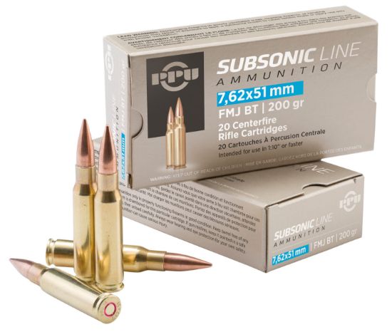 Picture of Ppu Pps762 Subsonic 7.62X51mm Nato 200 Gr Full Metal Jacket Boat Tail 20 Per Box/ 10 Case 