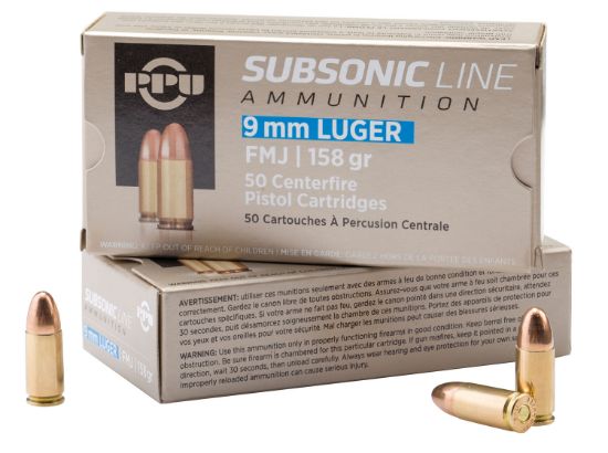 Picture of Ppu Pps9mm Subsonic 9Mm Luger Subsonic 158 Gr Full Metal Jacket 50 Per Box/ 20 Case 