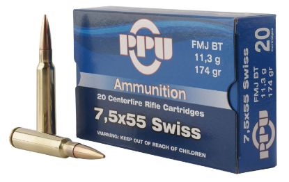 Picture of Ppu Pp7sf Metric Rifle 7.5X55mm Swiss 174 Gr Full Metal Jacket Boat Tail 20 Per Box/ 10 Case 