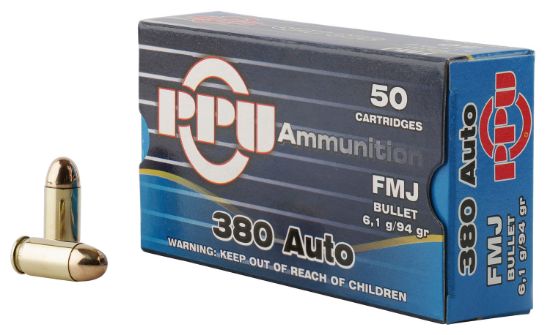 Picture of Ppu Pph380af Handgun 380 Acp 94 Gr Full Metal Jacket 50 Per Box/ 20 Case 