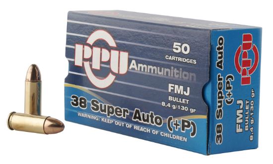 Picture of Ppu Pph38su Handgun 38 Super +P 130 Gr Full Metal Jacket 50 Per Box/ 10 Case 