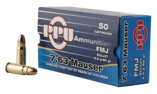 Picture of Ppu Pph763 Handgun 7.63Mm Mauser 85 Gr Full Metal Jacket 50 Per Box/ 10 Case 