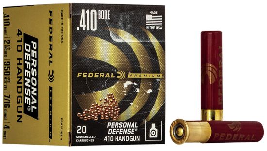 Picture of Federal Pd412jge4 Premium Personal Defense 410 Gauge 2.50" 4 Pellets 7/16 Oz 4 Shot 20 Per Box/ 10 Case 
