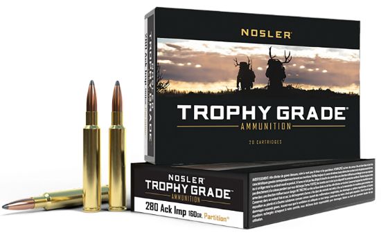 Picture of Nosler 60044 Trophy Grade 280 Ackley Improved 160 Gr Nosler Spitzer Partition 20 Per Box/ 10 Case 