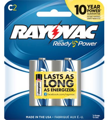 Picture of Rayovac 8142F C High Energy Alkaline Batteries Silver/Blue 1.5 Volts 8,000 Mah (2) Single Pack 