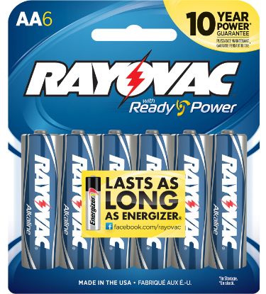 Picture of Rayovac 8156F Aa High Energy Alkaline Batteries Silver/Blue 1.5 Volts 2,700 Mah (6) Single Pack 