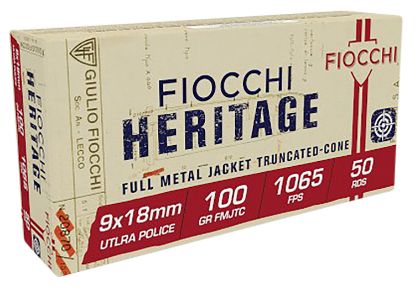 Picture of Fiocchi 9X18 Heritage 9X18mm Ultra 100 Gr Full Metal Jacket Truncated Cone 50 Per Box/ 20 Case 