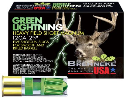 Picture of Brenneke Sl122hfsgl Green Lightning Heavy Field 12 Gauge 2.75" 1 1/4 Oz Slug Shot 5 Per Box/ 50 Case 