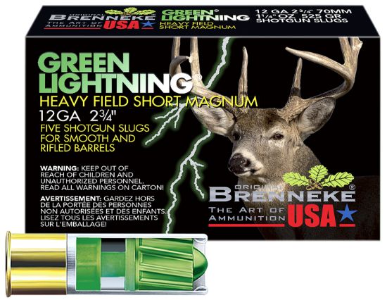 Picture of Brenneke Sl122hfsgl Green Lightning Heavy Field 12 Gauge 2.75" 1 1/4 Oz Slug Shot 5 Per Box/ 50 Case 
