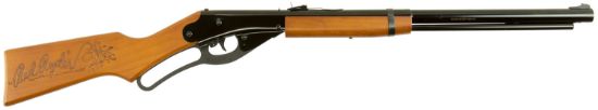 Picture of Daisy 991938803 Red Ryder Youth Spring Piston 177 650Rd Reservoir Smooth Bore Steel Barrel, Black Receiver, Blade & Ramped Front/Fixed Open Rear Sights, Hardwood Stock, Crossbolt Trigger Block Safety 