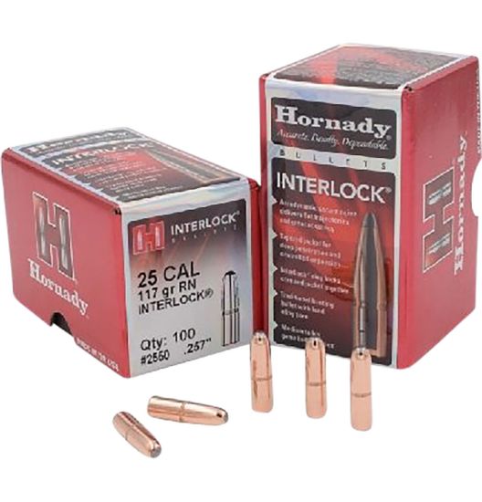 Picture of Hornady 2550 Interlock 25 Cal .257 117 Gr Round Nose 100 Per Box/ 25 Case 