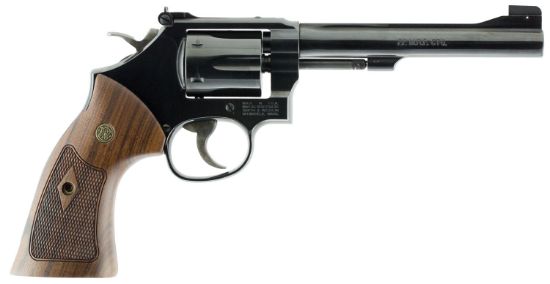 Picture of Smith & Wesson 150718 Model 48 Classic 22 Wmr Blued Carbon Steel 6" Barrel, 6Rd Cylinder & K-Frame, Wood Grip 