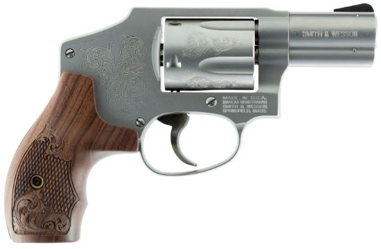 Picture of Smith & Wesson 150784 Model 640 *Ca Compliant 357 Mag 2.13" Stainless Engraved Barrel , 5Rd Stainless Engraved Cylinder, Matte Silver Stainless Steel Engraved J Frame , Wood Engraved Grip 