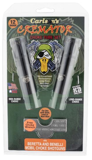 Picture of Carlson's Choke Tubes 11612 Cremator Waterfowl Benelli/Beretta Mobilchoke 12 Gauge Mid-Range, Long Range 17-4 Stainless Steel Blued (Non-Ported) 2 Per Pack 