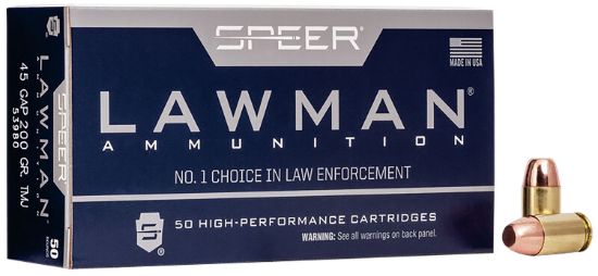 Picture of Speer 53980 Lawman 45 Gap 200 Gr Total Metal Jacket Flat Nose 50 Per Box/ 20 Case 