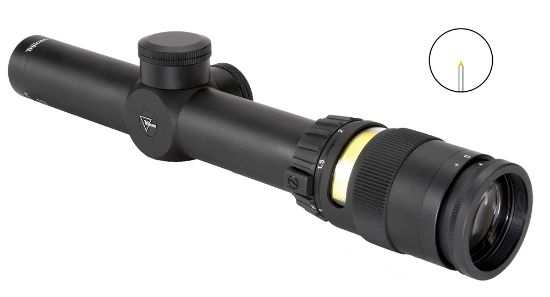 Picture of Trijicon 200052 Accupoint Black Hardcoat Anodized 1-4X 24Mm 30Mm Tube Illuminated Amber Triangle Post Reticle 