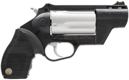 Picture of Taurus 2441029Tcply Judge Public Defender 45 Colt (Lc) Caliber Or 2.50" 410 Gauge 5 Shot 2.50" Black Finish Barrel, Matte Stainless Finish Cylinder, Black Finish Polymer Frame & Black Ribber Grip 