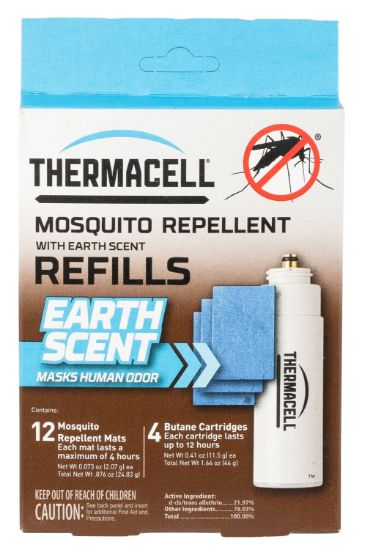 Picture of Thermacell E4 Repellent Refill Effective 15 Ft Earth Scent Mat/Fuel Cartridges Repels Mosquito Effective Up To 48 Hrs 4 Fuel Cartridges/12 Mats 
