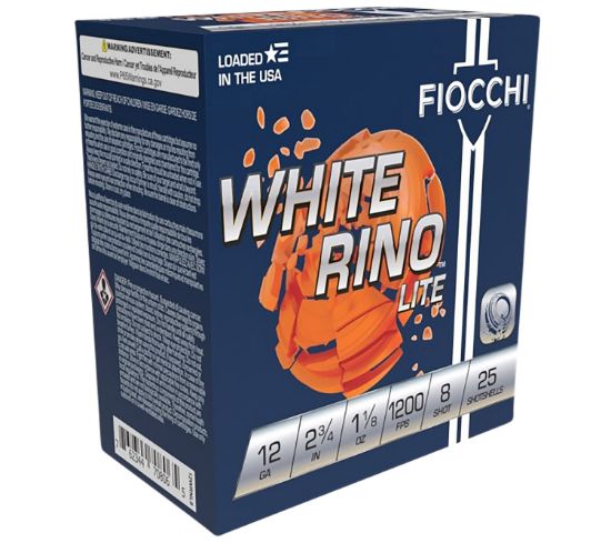 Picture of Fiocchi 12Wrnl8 Exacta Target White Rino Lite 12 Gauge 2.75" 1 1/8 Oz 8 Shot 25 Per Box/ 10 Case 